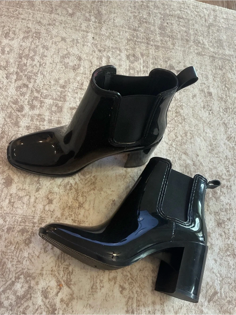 Jefferey Campbell Hurricane Black Shiny Patent Leather Chelsea Ankle Bootie Sz 8
